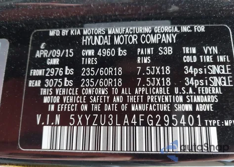 2015 Hyundai Santa Fe Sport 2.0L Turbo from USA, damaged, VIN 5XYZU3LA4FG295401